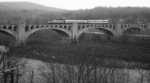 Amtrak crossing the Delaware River Viaduct - Nov 13, 1979
